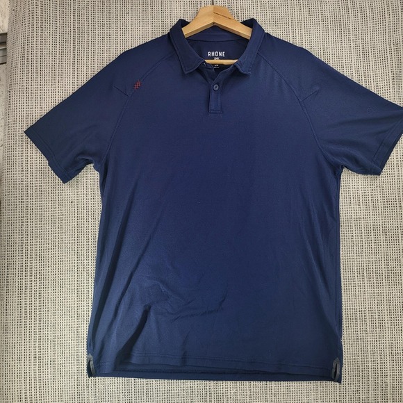 Rhone Polo Shirt Mens Large Navy Blue Performance Golf Athletic Raglan Stretch - Picture 1 of 7